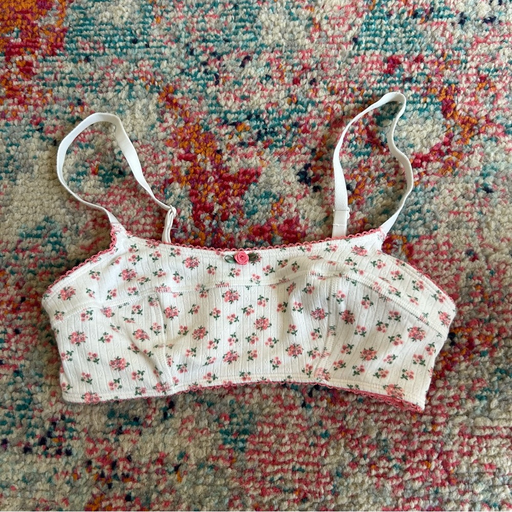 Pink Floral Lace Trim Bralette